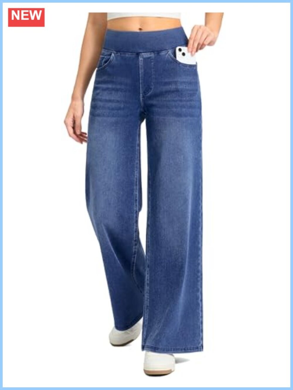 Wide Leg Jeans for Women High Waisted Pull On Stretchy Denim Pants